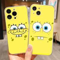 Cute Cartoon S-SpongeBobs Transparent TPU Phone Case for iPhone 17 11 12 13 14 15 16 Pro Max 16 Plus Cover