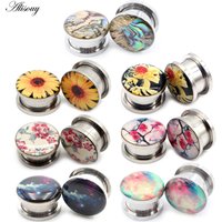 Alisouy 2PCS Stainless Steel Flower Skull Face Clouds Ear Tunnels Plugs Expander Stretcher Gauge Earrings Piercing Body Jewelry