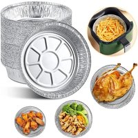 50Pcs Portable Silver Foil Trays Round Disposable Foil Food Container Non-Stick Aluminum Foil Plates Tin Roasting