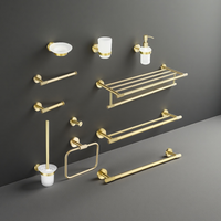 Brushed gold brass knurled towel rack towel bar paper towel holder clothes hook soap dispenser bathroom pendant set