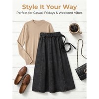 Skirts Womens Oversized Elastic High Waist Pleated Casual Long Skirts All-match A Line Jeans Skirts Office Lady