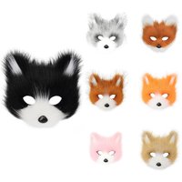 Faux Fur Fox Mask Furry Half Face Animal Cat Mask Halloween Cosplay Party Costume