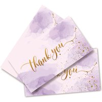 50pcs Purple Thank You Cards, Blank Greeting Cards for Wedding Birthday Business