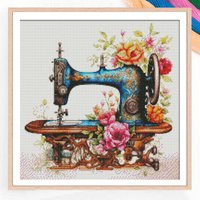 Full Embroidery Floral Sewing Machine Cross Stitch Handmade Kit Printed Sewing Thread Home Decor Painting Set