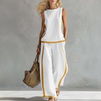 Plus Size Casual Sui New Women's Tracksuit Suit O-neck Sleeveless Vest Wide-leg Loose Pants Set Female Elegant Two Piece Sets