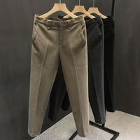 Autumn and Winter Men's Woolen Straight-leg Small Trousers Worn and Slim Casual Versatile Trendy Pants Mens Clothing Pants Men