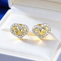 18K white gold love yellow diamond earrings platinum PT950 design commuting banquet versatile colorful treasure earrings