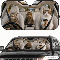 Cat with Coffee Sun Visor Car Windshield Sunshade UV Protection Reflective Foldable Heat Insulation Cover