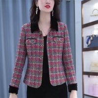 Fashion New Women's Spring Autumn Jacket Short High-End Plaid Coarse Tweed Woolen Coat Single Breasted Suit Jacket Female