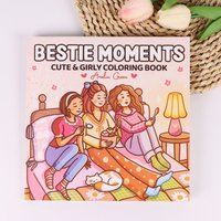 1 Pcs Bestie Moments Adult Coloring Book - Simple Designs & Cute Characters for Stress Relief. Thick Non-Bleed, Safe & Eco-Frien