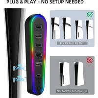 6 Ports Expansion Hub with RGB Light Charger Adapter Converter USB Extender for PlayStation 5 Slim/Pro Console
