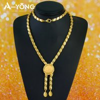 Luxury Arabic Gold Color Long Necklace 24k Gold Plated Turkish Fashion Chokers Dubai Islamic Women Wedding Party Chic Jewelry