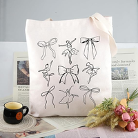 Cute Ballerina Bow Line Art Tote Bag Versatile Canvas Shoulder Bag for Women Casual Reusable Shopping Handbag Light Luxury