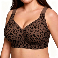Women's Leopard Print Plus Size Seamless Bra with Soft Support and Wire-Free Comfortable Full Cup Breathable Bra Push Up