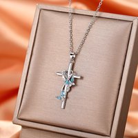 Huitan Exquisite Butterfly Cross Design Pendant Necklace for Women Wedding Neck Accessories Daily Wear Hot Trendy Female Jewelry