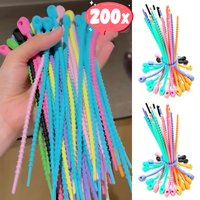 10/200pcs DIY Silicone Reusable Bag Ties Keychain Twist Wire Fasten Cable Zip Tie Headset Data Line Wire Universal Tie Rings