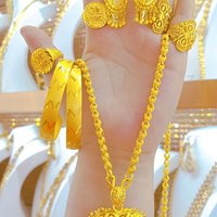 Popodion Women's Jewelry New 14K Gold Plated Dubai Jewelry Necklace Bracelet Ring Women's Earring Set Jewelry YY10312