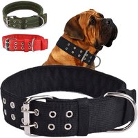 Heavy Duty Wide Military Thick Dog Collars for Large Dogs Adjustable Strong Nylon Tactical Pet Collar with 2-Rows Metal Buckle