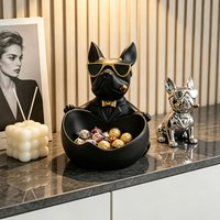 Must-have Cool Sunglasses French Bulldog Resin Storage Bowl Suit Dog Key Candy Holder for Entryway Desktop Home Decor Accessory