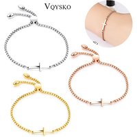 VQYSKO Simple all-in-one adjustable three-color cross stainless steel bracelet for ladies party gifts