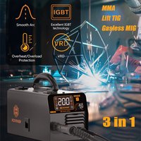 HZXVOGEN HVM200 MIG Welder 3 in 1 Flux Core Gasless Inverter Welding Machine Lift TIG MMA Stick 220V Portable Home Welder IGBT