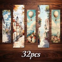 32 Stück Vintage-Aquarell-Lesezeichen, Mitteluropäische Stadt, ideal für Lehrer, Buchliebhaber, perfektes Geburtstags- und Neujahrsgeschenk
