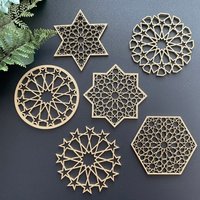 6pcs Stars Pattern Cup Mats Heat-Resistance Non-Slip Coaster Boxwood Insulation Table Mats For Tea Milk Mug Drink Cup Coasters