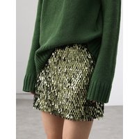 Glossy Sequin A-Line Skirt Green Olive Heavy Embellishment Low Profile Luxury Atmosphere Women's Polyester Fiber Skirt