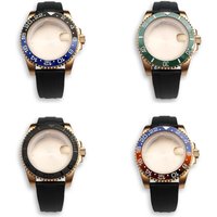 40mm Sterile Watch Case Rubber Strap Sapphire Parts Fit NH35 NH36 8215 Movement Gold Watch Case Submariner