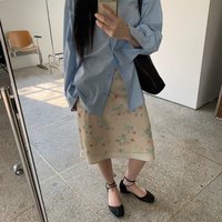 Fashionable Floral Print A-Line Skirt Versatile High Waist Polyester Blend Summer Season High Waist Printed Skirt
