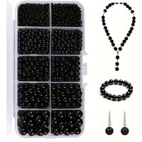 3/4/5/6/8mm - Bead set box with 10 compartments, black solid color beads - Acrylic beads, diy, Clothing beads, decorative beads,