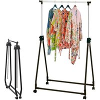 Foldable/Adjustable Metal Rail Rack - Adjustable Height Portable Chrome Garment Rack on Castor Rolling Wheels - Superior Foldabl