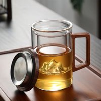 500ml Capacity Tea Separation Cup Heat Resistant Wooden Lid Flower Tea Cup Originality Design High Borosilicate Glass Water Cup