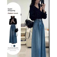 Fall Fashionable Women's Two-Piece Set Design Sensible Light Maturity Versatile Long Sleeve Shirt And High Waist Jeans
