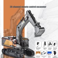 2026 New Huina 1592 Remote Control Alloy Excavator 28CH Multi functional Electric Engineering Vehicle, Boys' Construction Toy