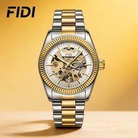FIDI Women Automatic Mechanical Watch Hollow Skeleton Dial Stainless Steel Bracelet 3ATM Waterproof Luxury Classic Ladies Watch