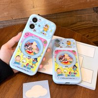 Cute Cartoon Japan Anime Crayon Shin-chan 360°Rotation Stand Phone Case For iPhone 17 16 15 14 13 Pro Max With Ring Holder Cover