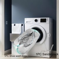 2pcs/Set Shoe Wash Bag + Stainless Steel U-Shaped Anti-Deformation Drying Rack, Durable Zipper Sneakers & Shoe Mesh Storage Bag