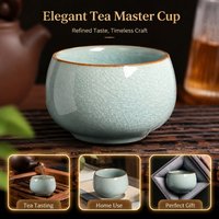 Ru Kiln Crackle Single Teacup Natural Ice Crack Glaze Kungfu Tasting Chalice Premium Household Sipping Mug Elegant Handcrafted