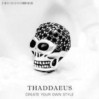 Large Skull Pave Bead 925 Sterling Silver DIY Accessories High Quality Big Hole Gift Vintage Europe Skeleton