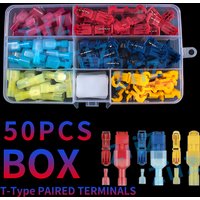 50Pcs boxed T-Tap Connector Quick Electrical Cable Connector Snap Splice Lock Waterproof Crimp Wire Terminal blue yellow red