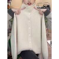 Gentle wild cream white turtle neck autumn and winter plus size soft waxy lazy cashmere knit cardigan