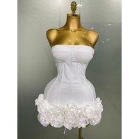 Women Evening Bandage Dress Strapless Bodycon Flowers Mini Celebrity Sexy Birthday Party Dresses Photo Shoot Nightclub Outfit