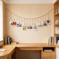 1pc Boho Photo Display Hanger – White Wooden Bead Wall Picture Holder with Clips and Heart Tag for Room Decor