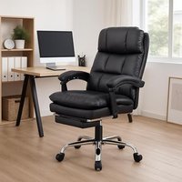 Office Chair, Leather Desk Chair with Foot Rest, PU Home Computer Desk Chairs with Ergonomic Back Support 360° Swivel