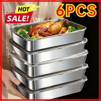 Plate Stainless Steel Food Container with Cover Thick Tray Fresh-keep Food Fruit Lid Sealed Storage Box Kitchen Fridge Organizer