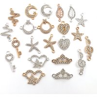 Rhinestone KC Alloy Moon Heart Star 2 Hole Connector Charm For Jewelry Making DIY Bangle Bracelet Necklace Accessories Wholesale
