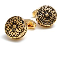 Cufflinks for Men TOMYE XK25005 Luxury Retro Golden Pattern Round Copper Dress Shirt Cuff Links