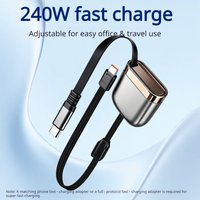 120cm 240W Retractable Type-C Fast Charging Cable, 5A PD for iPhone 17/16/15, iPad, Samsung, Huawei – Mini USB-C Cord
