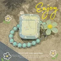 New Green Flower TPU Protective Case, Suitable for Apple AirPods 4 Cases, for AirPods Pro 2 AirPods 3 2 1, with Keychain